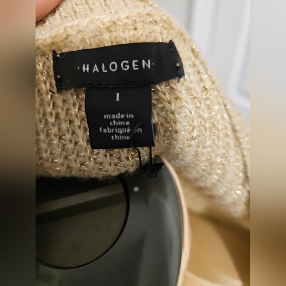 Halogen NWT Women's V-neck Tunic Sweater Extra Long Tan With Gold Shimmer  Sz 1 - Picture 5 of 7